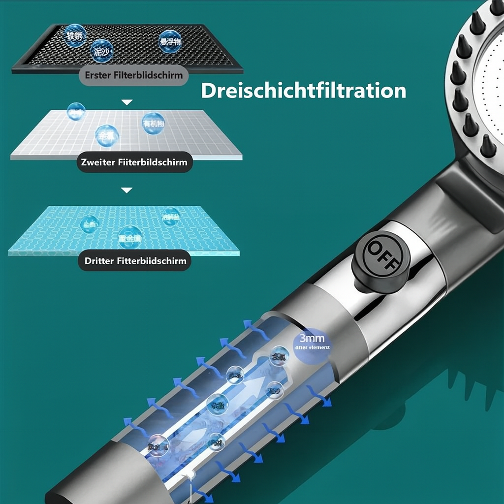 Duschkopf-Set, Hochdruck-Duschkopf für Hartwasser-Hochdruckdusche, 3-Modus, verstellbares Spray mit Massage-Badezimmer