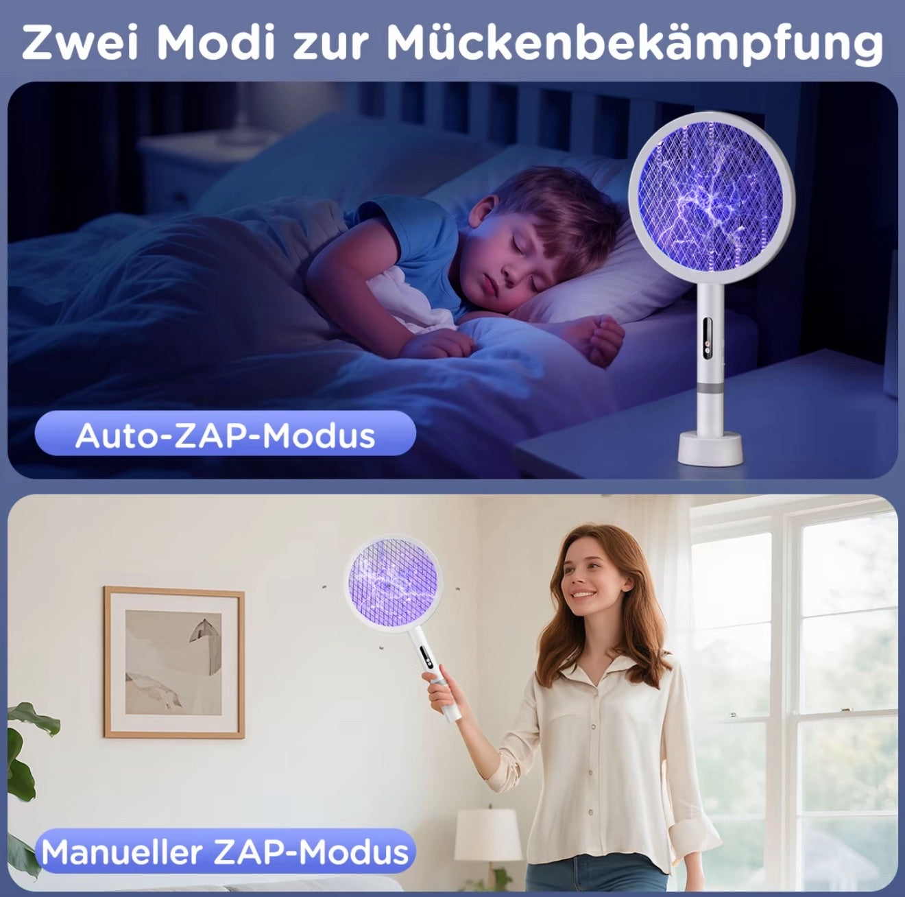 2-in-1 Elektrische Mückenklatsche & Insektenlampe