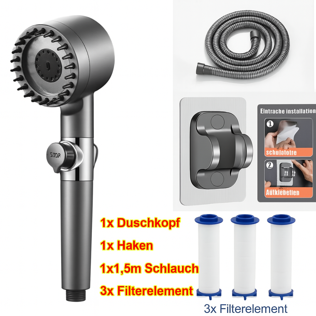 Duschkopf-Set, Hochdruck-Duschkopf für Hartwasser-Hochdruckdusche, 3-Modus, verstellbares Spray mit Massage-Badezimmer