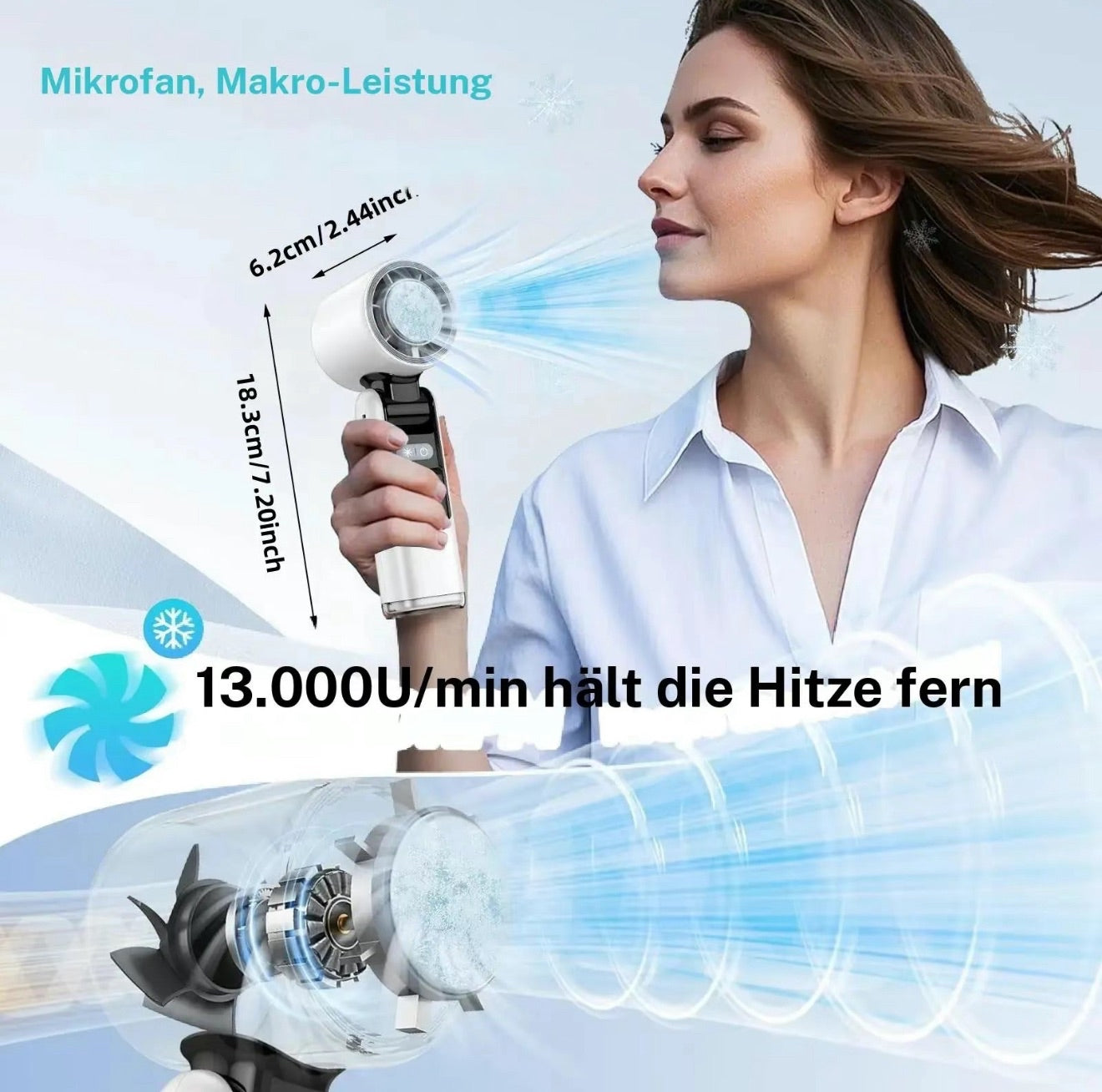 Tragbarer Mini-Handventilator mit Turbo-Kühlung