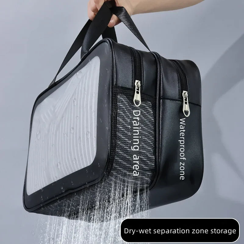 Trocken-Nass-Trennung Kosmetiktasche – Doppelt transparente PU-Reisetasche