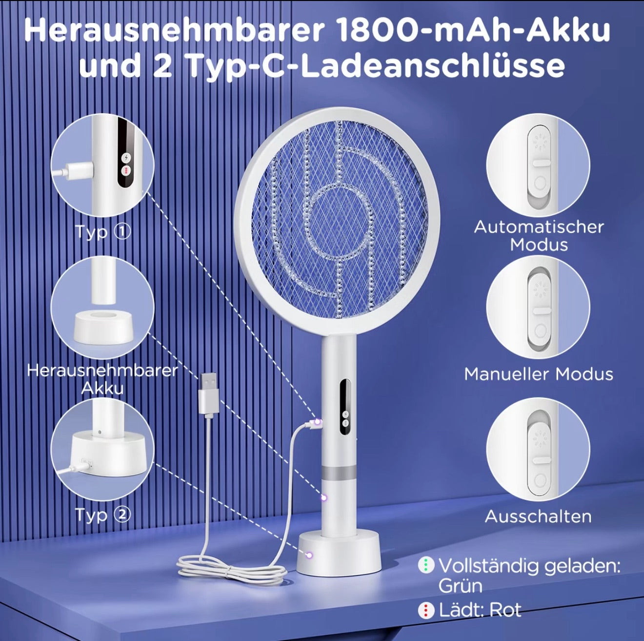 2-in-1 Elektrische Mückenklatsche & Insektenlampe